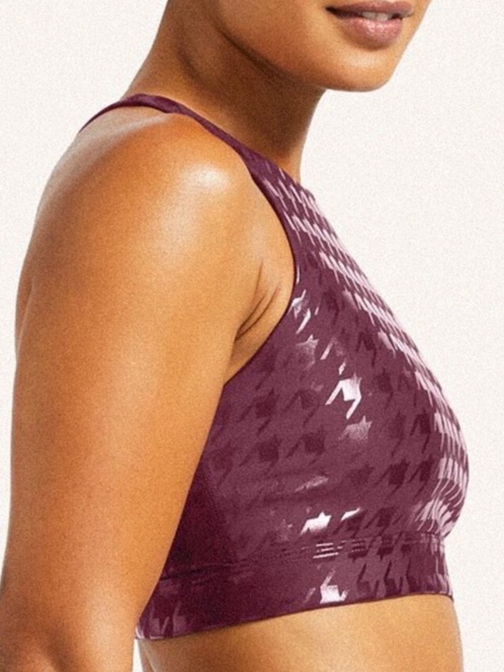 Peloton Burgundy show up houndstooth high neck bra Geometric Racerback Crop Top